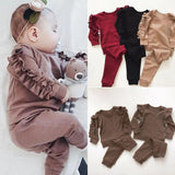 Newborn Baby Boys Girls Ruffles Jumper Solid Long Sleeve Sweatshirt Tops Pants Infant Kids 2Pcs Outfits Clothes Set Fall Clothes - Almoni Express