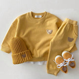 Newborn Infant Children's Cotton Bear Round Neck Sweater Sports Suit Cartoon Two Piece Set - Almoni Express