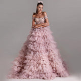 One-line Shoulder Wipe Chest Princess Studded Beaded Cake Skirt Pink Wedding Dress - Almoni Express