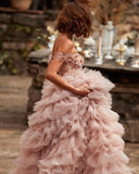 One-line Shoulder Wipe Chest Princess Studded Beaded Cake Skirt Pink Wedding Dress - Almoni Express