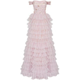 One-line Shoulder Wipe Chest Princess Studded Beaded Cake Skirt Pink Wedding Dress - Almoni Express