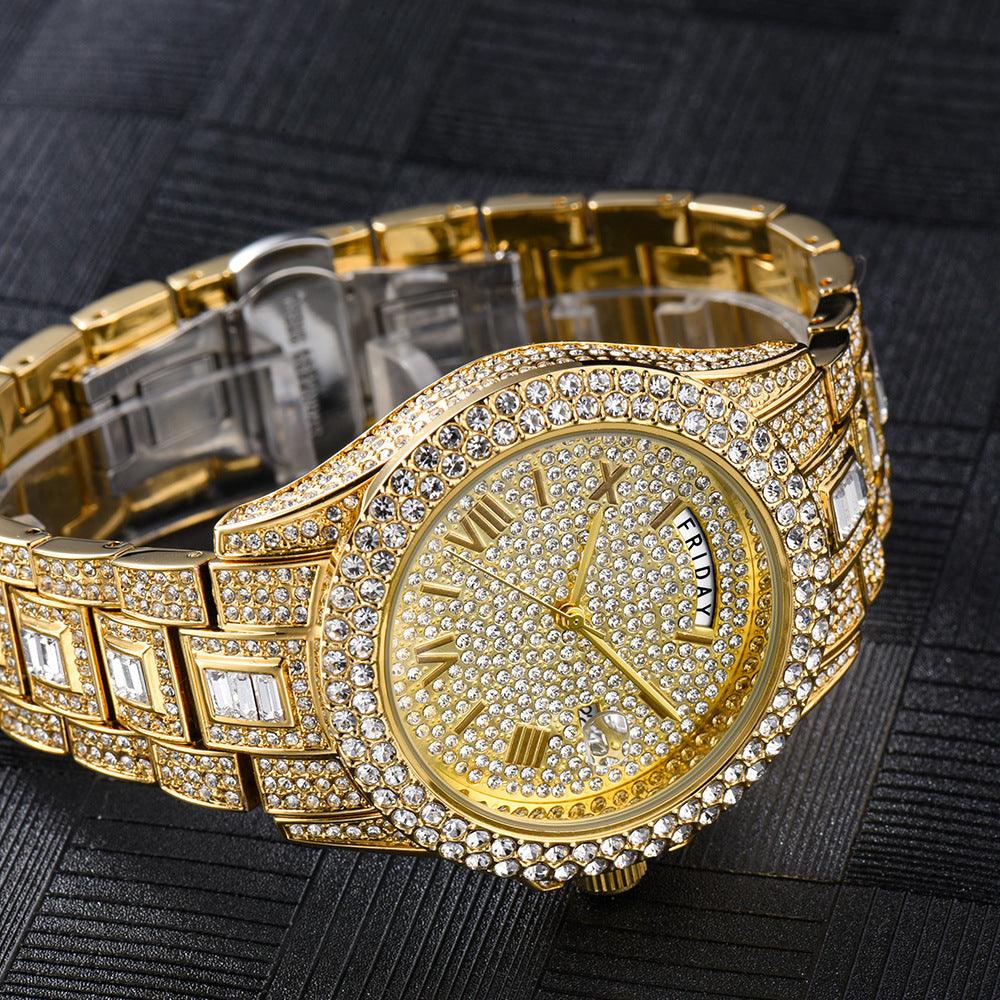 Outside The Watch Fashionable High-end Double Calendar Business Full Diamond Quartz - AL MONI EXPRESS