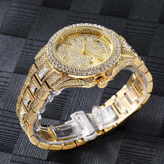 Outside The Watch Fashionable High-end Double Calendar Business Full Diamond Quartz - AL MONI EXPRESS