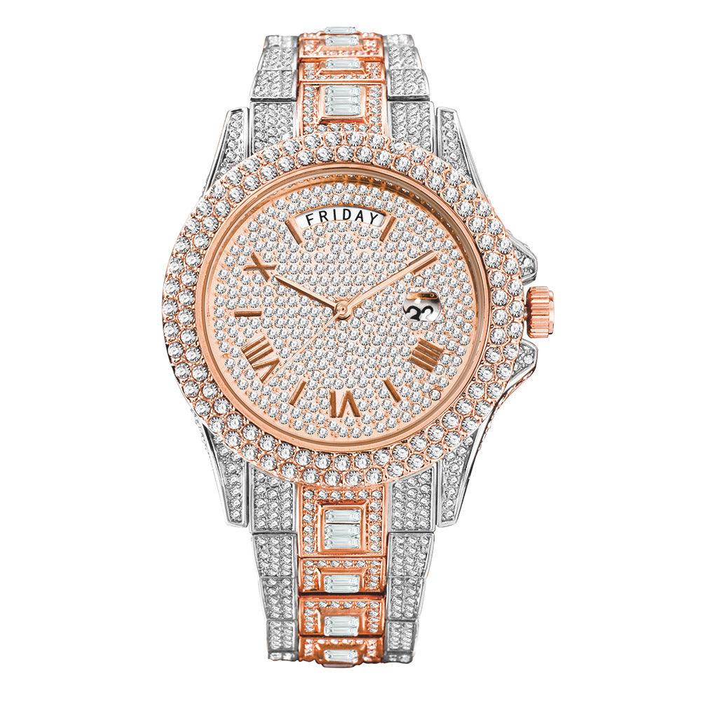 Outside The Watch Fashionable High-end Double Calendar Business Full Diamond Quartz - AL MONI EXPRESS