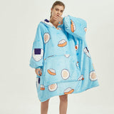 Ovesized Wearable Blanket Hoodie Winter Cute Print Fleece Sleepwaer Warm And Cozy Sofa Homewaer - AL MONI EXPRESS