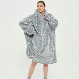 Ovesized Wearable Blanket Hoodie Winter Cute Print Fleece Sleepwaer Warm And Cozy Sofa Homewaer - AL MONI EXPRESS