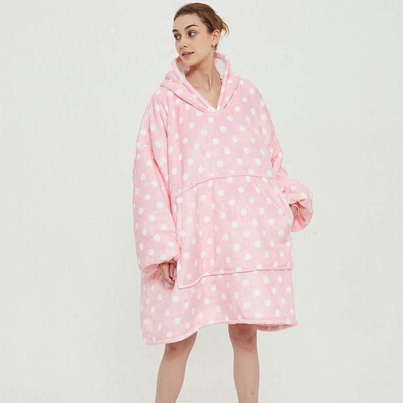 Ovesized Wearable Blanket Hoodie Winter Cute Print Fleece Sleepwaer Warm And Cozy Sofa Homewaer - AL MONI EXPRESS