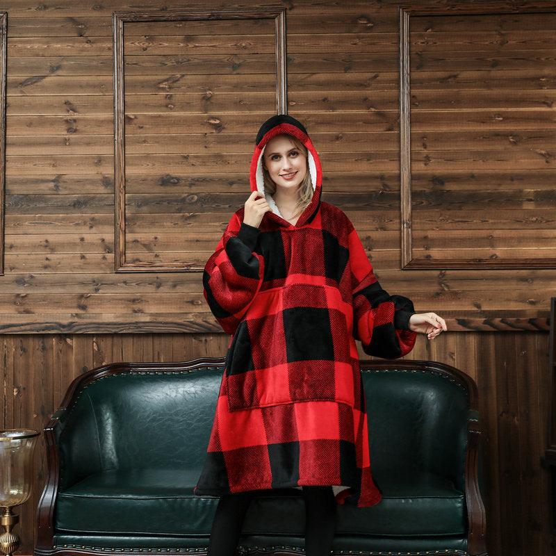 Ovesized Wearable Blanket Hoodie Winter Cute Print Fleece Sleepwaer Warm And Cozy Sofa Homewaer - AL MONI EXPRESS