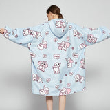 Ovesized Wearable Blanket Hoodie Winter Cute Print Fleece Sleepwaer Warm And Cozy Sofa Homewaer - AL MONI EXPRESS