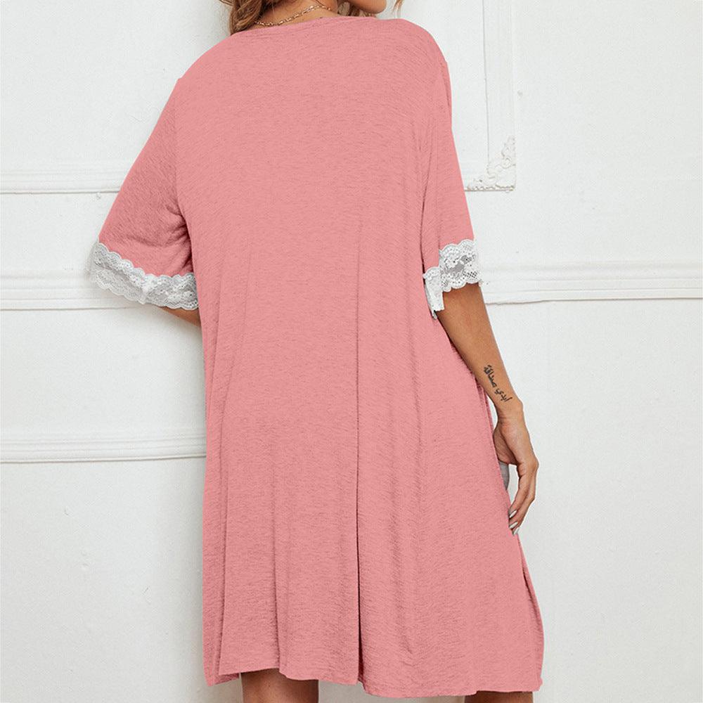 Pajama Suit Lace Stretch Slip Nightdress Nightgown Breathable Two-piece Set Sexy Home Wear - AL MONI EXPRESS