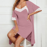 Pajama Suit Lace Stretch Slip Nightdress Nightgown Breathable Two-piece Set Sexy Home Wear - AL MONI EXPRESS