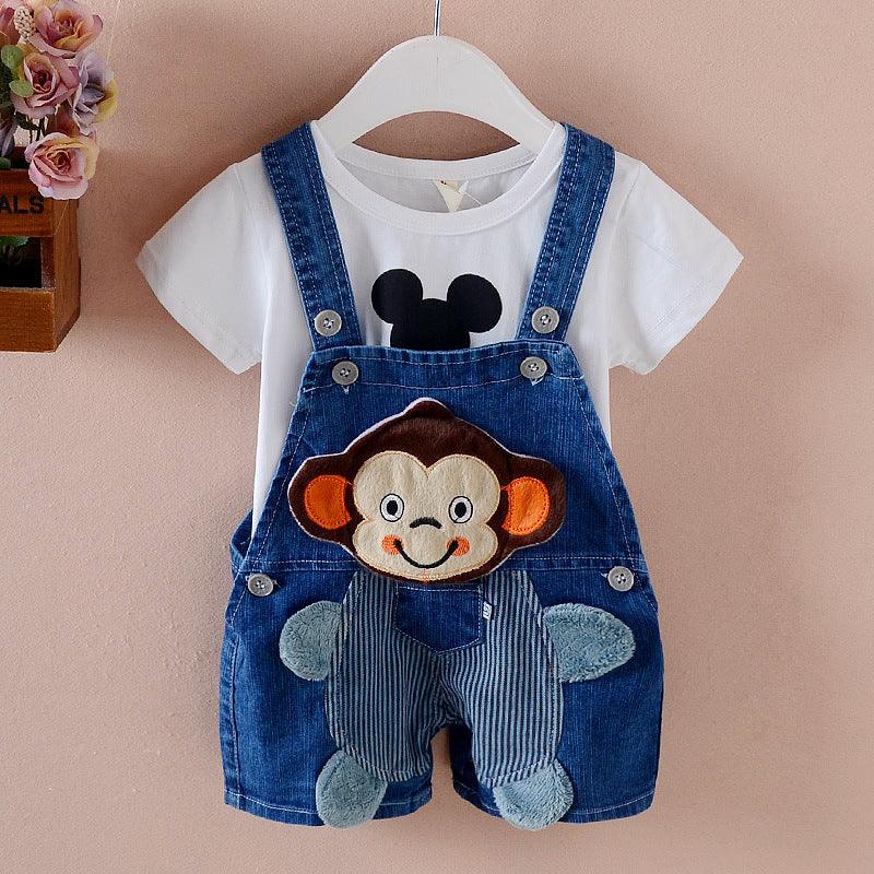 Pants Children's Jumpsuit Baby Suspenders Denim Shorts Men And Women - Almoni Express