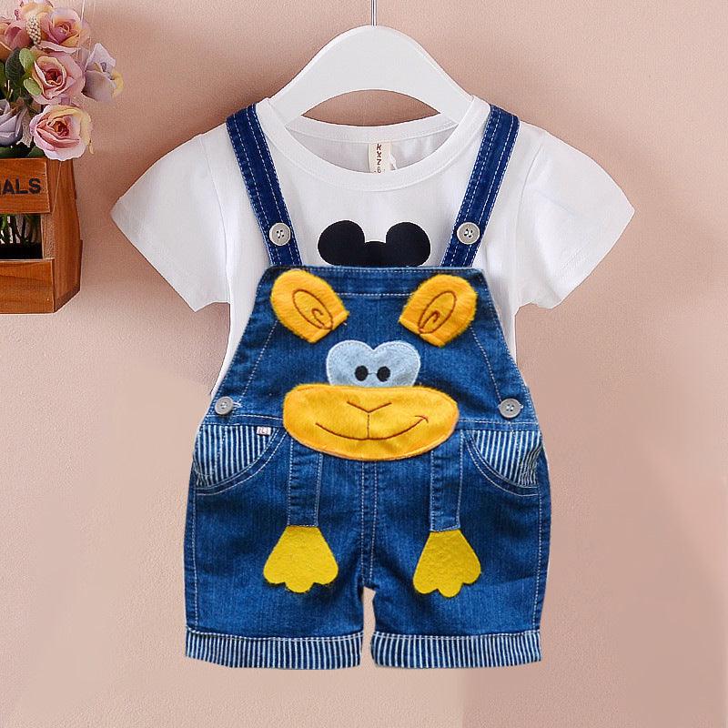 Pants Children's Jumpsuit Baby Suspenders Denim Shorts Men And Women - Almoni Express