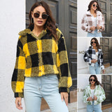 Plaid Double Sided Velvet Jacket For Women Lantern Sleeve Loose Short Coat Autumn And Winter Plush Clothing - Almoni Express