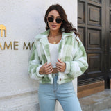 Plaid Double Sided Velvet Jacket For Women Lantern Sleeve Loose Short Coat Autumn And Winter Plush Clothing - Almoni Express