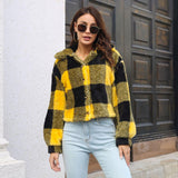 Plaid Double Sided Velvet Jacket For Women Lantern Sleeve Loose Short Coat Autumn And Winter Plush Clothing - Almoni Express