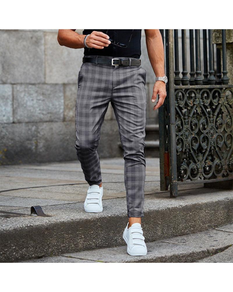 Plaid Print Pants Men's Casual Trousers Loose And Thin - Almoni Express