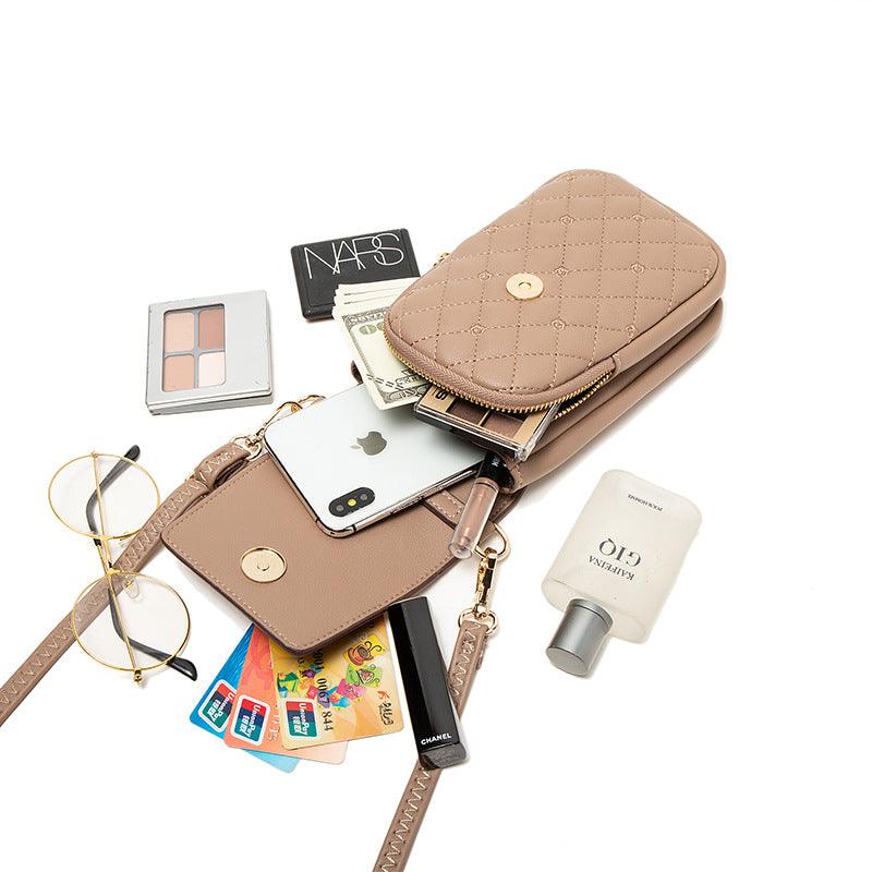 Plaid Sewing Design Mobile Phone Bags For Women Simple Buckle Multifunctional Crossbody Shoulder Bag - AL MONI EXPRESS