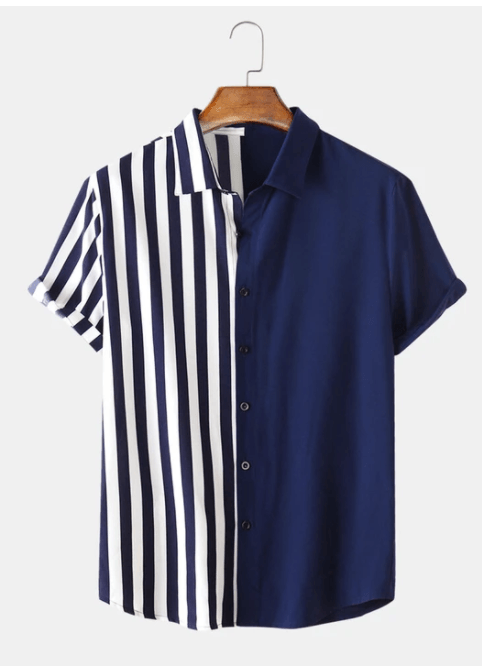 Printed Hawaiian Stripe Casual Short Sleeve - AL MONI EXPRESS