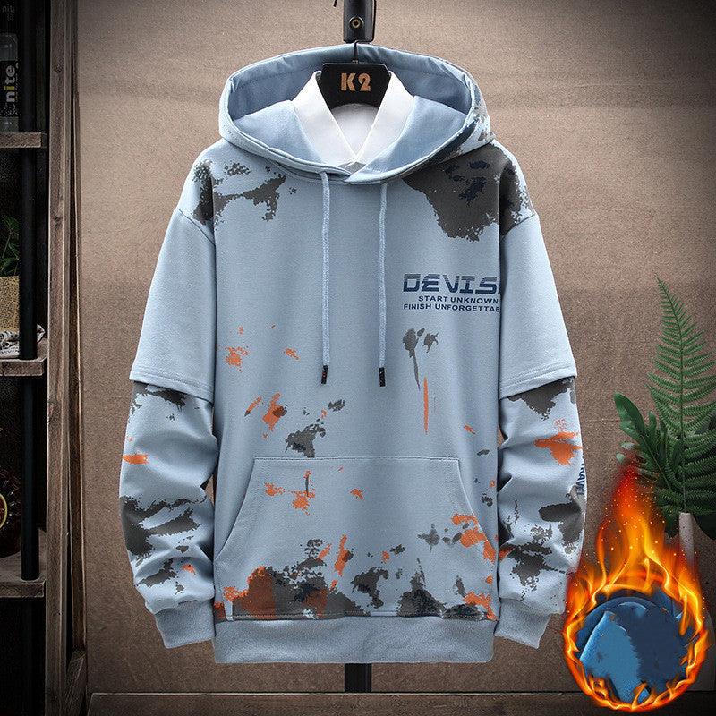 Printed Kangaroo Pocket Casual Sports Hooded Sweater Suit Men - AL MONI EXPRESS