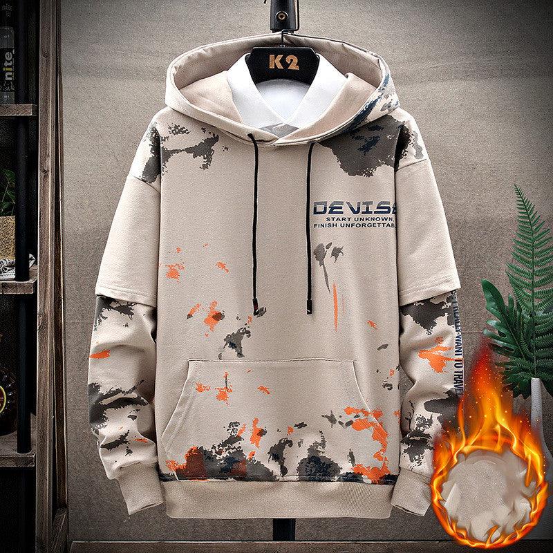 Printed Kangaroo Pocket Casual Sports Hooded Sweater Suit Men - AL MONI EXPRESS