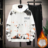 Printed Kangaroo Pocket Casual Sports Hooded Sweater Suit Men - AL MONI EXPRESS