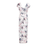 Printed Slim Thin Floral Chiffon Dress - Almoni Express