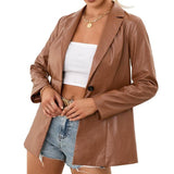 PU Motorcycle Leather Jacket Blazer Top Women - Almoni Express