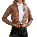 PU Motorcycle Leather Jacket Top Women - Almoni Express