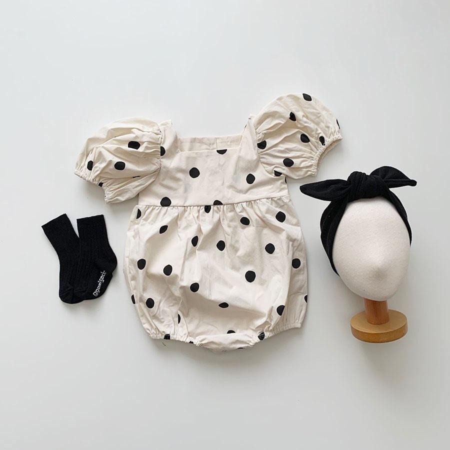 Puff Sleeve Polka Dot Triangle Romper Baby Jumpsuit - Almoni Express