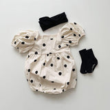 Puff Sleeve Polka Dot Triangle Romper Baby Jumpsuit - Almoni Express