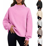 Pullover Sweatshirt Solid Color Loose Tops Round Neck Hoodie Women Thick Clothing - AL MONI EXPRESS