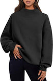 Pullover Sweatshirt Solid Color Loose Tops Round Neck Hoodie Women Thick Clothing - AL MONI EXPRESS