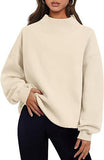 Pullover Sweatshirt Solid Color Loose Tops Round Neck Hoodie Women Thick Clothing - AL MONI EXPRESS