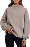 Pullover Sweatshirt Solid Color Loose Tops Round Neck Hoodie Women Thick Clothing - AL MONI EXPRESS