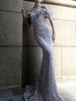 Purple Host Starry Sky Annual Meeting Beaded Toast Dress Halter Model Catwalk Fishtail - Almoni Express