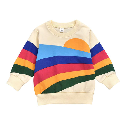 Rainbow Print Long Sleeve Round Neck Children's Clothing For Men And Women - Almoni Express