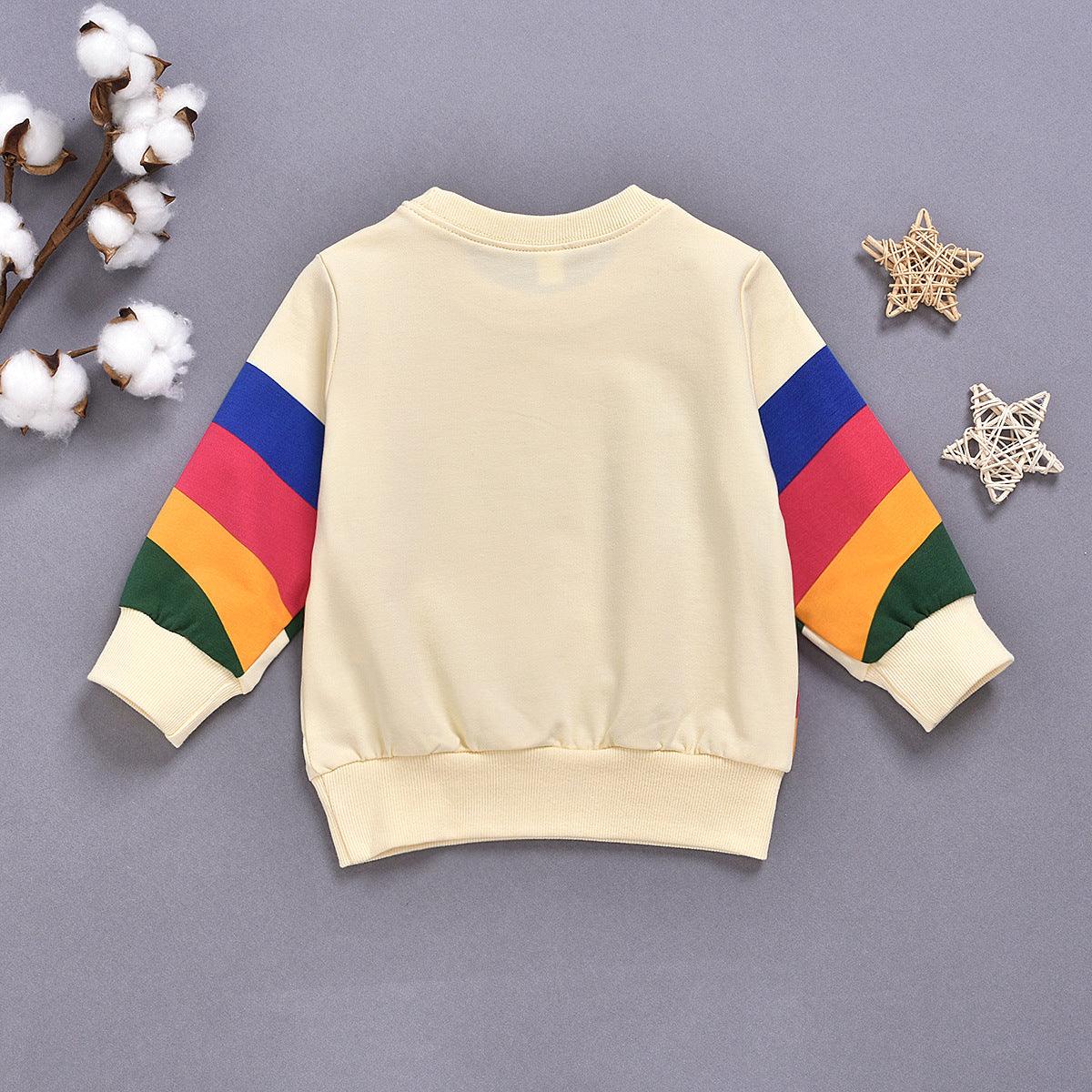 Rainbow Print Long Sleeve Round Neck Children's Clothing For Men And Women - Almoni Express