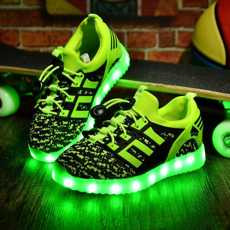 Rechargeable Luminous Shoes Children Shoes USB Colorful Flying Woven Light Shoes - Almoni Express