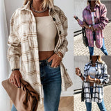 Retro plaid long-sleeved shirt jacket women - Almoni Express