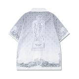 Retro Style Shirt Outfit Casual Silver White Stone Statue Printing - AL MONI EXPRESS