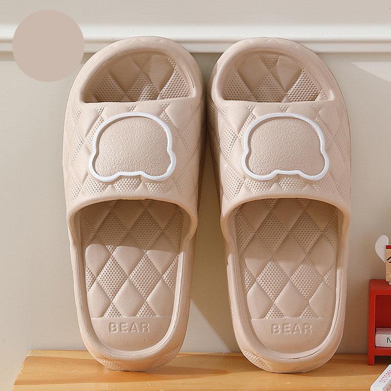 Rhombus Design Bear Slippers Indoor Non-slip Thick Soles Floor Bedroom Bathroom Slippers For Women Men Cute House Shoes - AL MONI EXPRESS