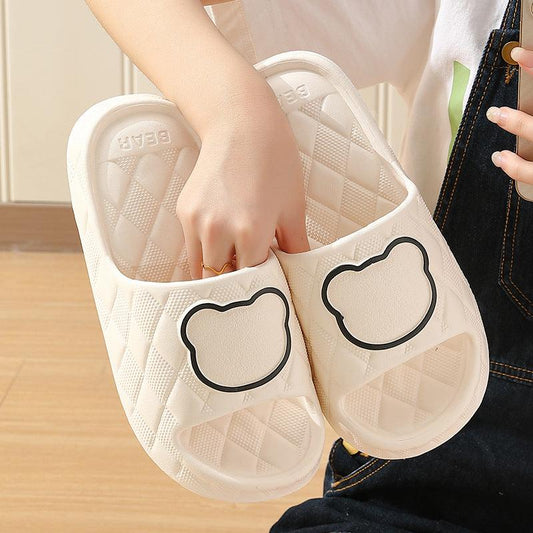 Rhombus Design Bear Slippers Indoor Non-slip Thick Soles Floor Bedroom Bathroom Slippers For Women Men Cute House Shoes - AL MONI EXPRESS