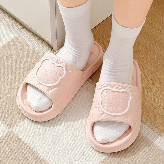 Rhombus Design Bear Slippers Indoor Non-slip Thick Soles Floor Bedroom Bathroom Slippers For Women Men Cute House Shoes - AL MONI EXPRESS