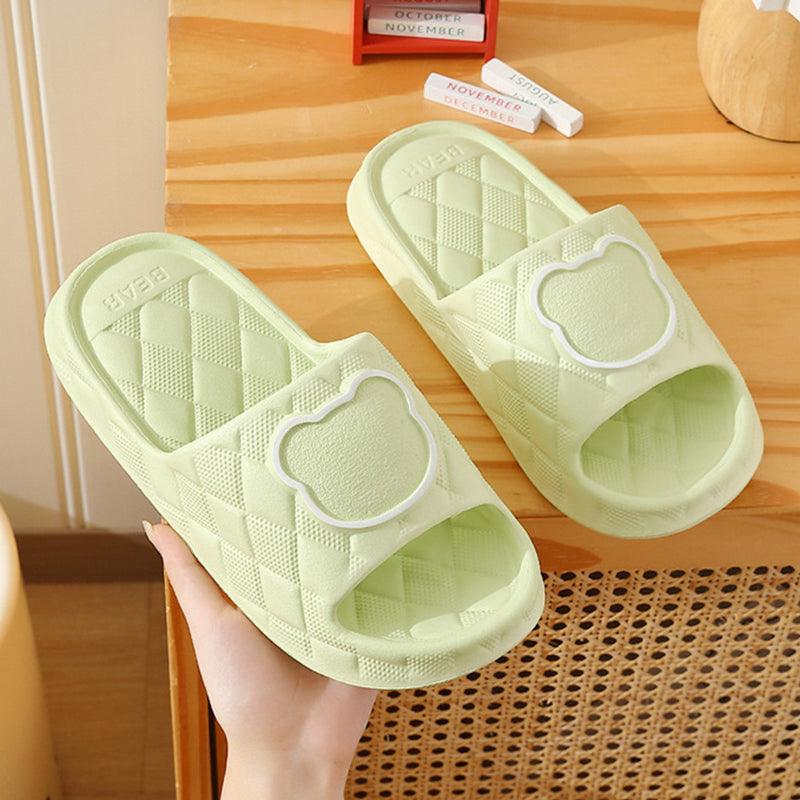 Rhombus Design Bear Slippers Indoor Non-slip Thick Soles Floor Bedroom Bathroom Slippers For Women Men Cute House Shoes - AL MONI EXPRESS