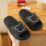 Rhombus Design Bear Slippers Indoor Non-slip Thick Soles Floor Bedroom Bathroom Slippers For Women Men Cute House Shoes - AL MONI EXPRESS