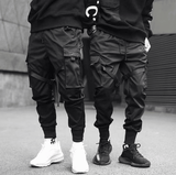 Ribbons Harem Joggers Men Cargo Pants Streetwear Hip Hop Casual Pockets Cotton Track Pants - AL MONI EXPRESS