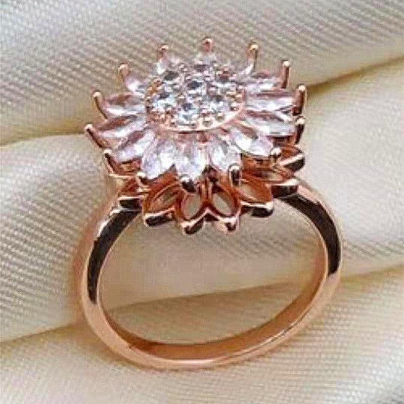 Rotating SUNFLOWER Full Diamond Sunflower Ring - AL MONI EXPRESS