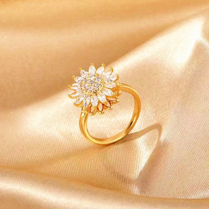 Rotating SUNFLOWER Full Diamond Sunflower Ring - AL MONI EXPRESS