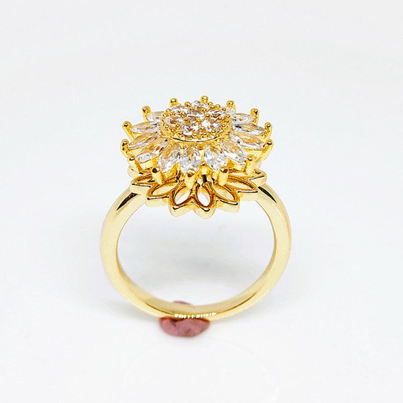 Rotating SUNFLOWER Full Diamond Sunflower Ring - AL MONI EXPRESS